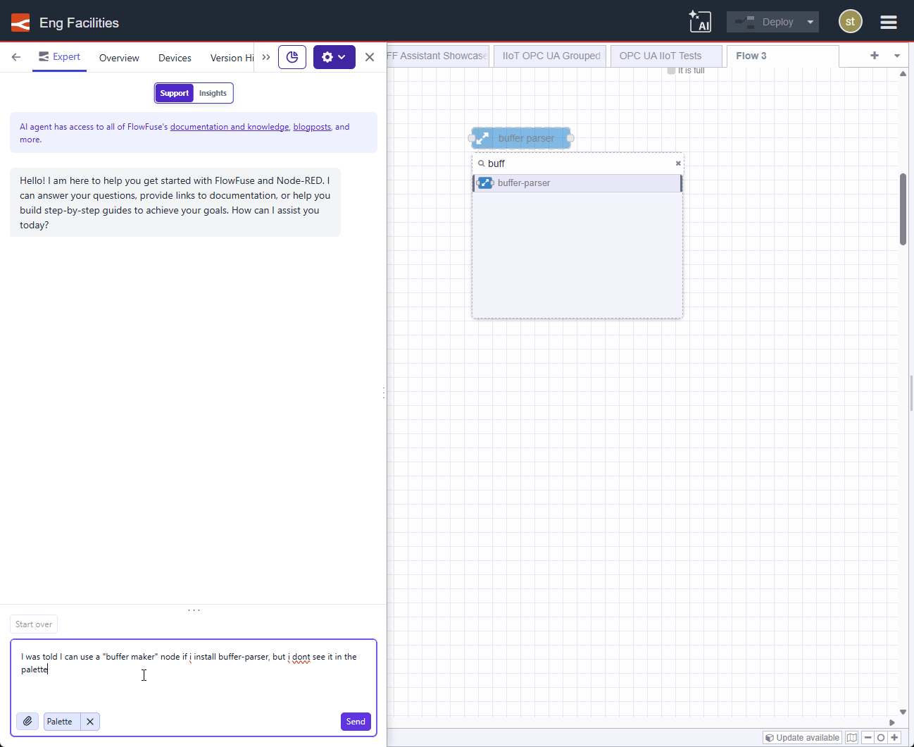 Palette Context discussion with the FlowFuse Expert.